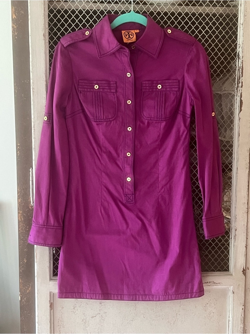 Tory Burch Vivid Magenta Button-Front Long Sleeve Dress or great over jeans!